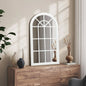 WM-B-ARCH-7651-WHWD Oikiture Window Mirror Arched Wall Mirrors Decor 76x51cm Wooden White