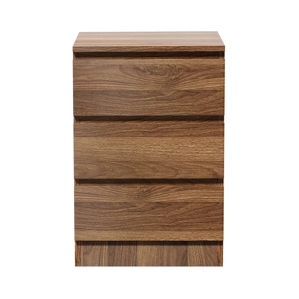 BT-VJ-LIZ-3D-WN Oikiture Bedside Table 3 Drawers Side Tables Storage Cabinet Nightstand Walnut