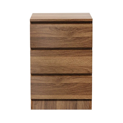 BT-VJ-LIZ-3D-WN Oikiture Bedside Table 3 Drawers Side Tables Storage Cabinet Nightstand Walnut