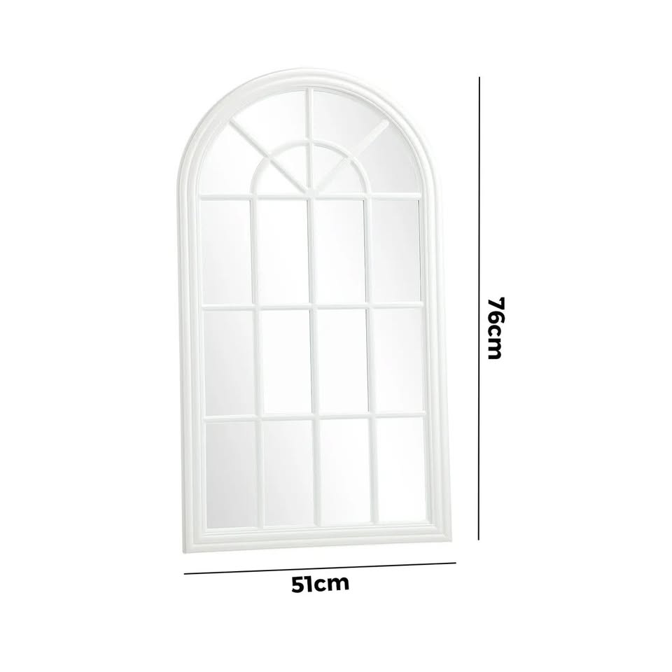 WM-B-ARCH-7651-WHWD Oikiture Window Mirror Arched Wall Mirrors Decor 76x51cm Wooden White