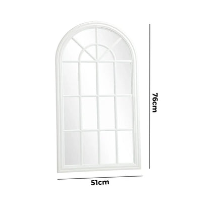 WM-B-ARCH-7651-WHWD Oikiture Window Mirror Arched Wall Mirrors Decor 76x51cm Wooden White