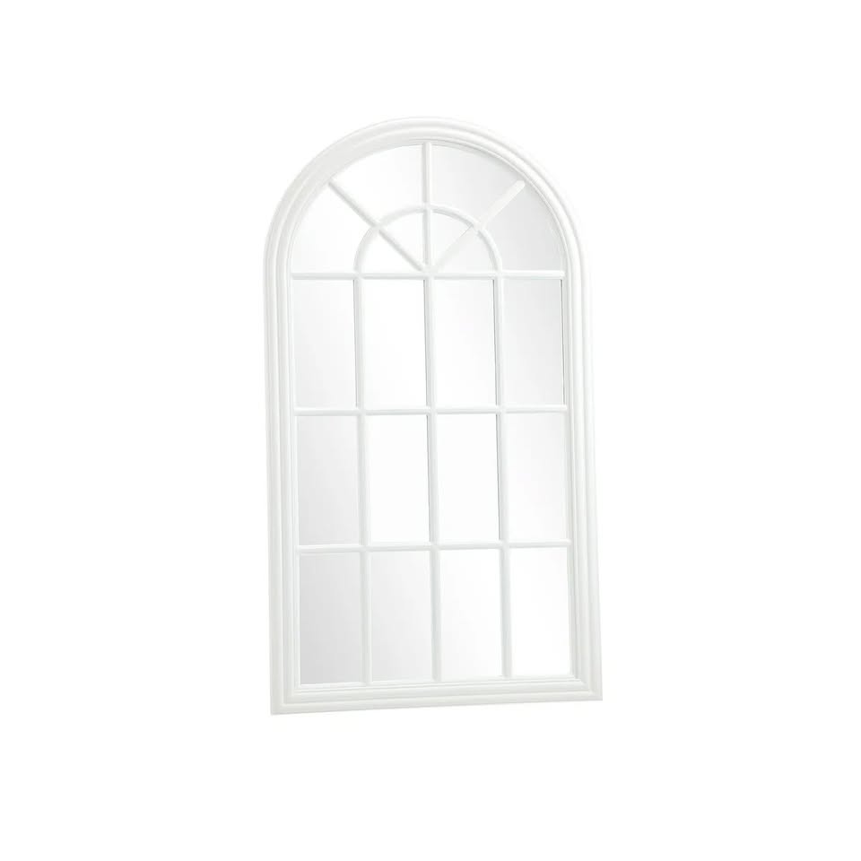 WM-B-ARCH-7651-WHWD Oikiture Window Mirror Arched Wall Mirrors Decor 76x51cm Wooden White