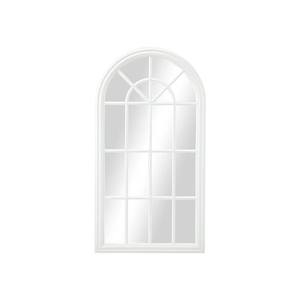 WM-B-ARCH-7651-WHWD Oikiture Window Mirror Arched Wall Mirrors Decor 76x51cm Wooden White