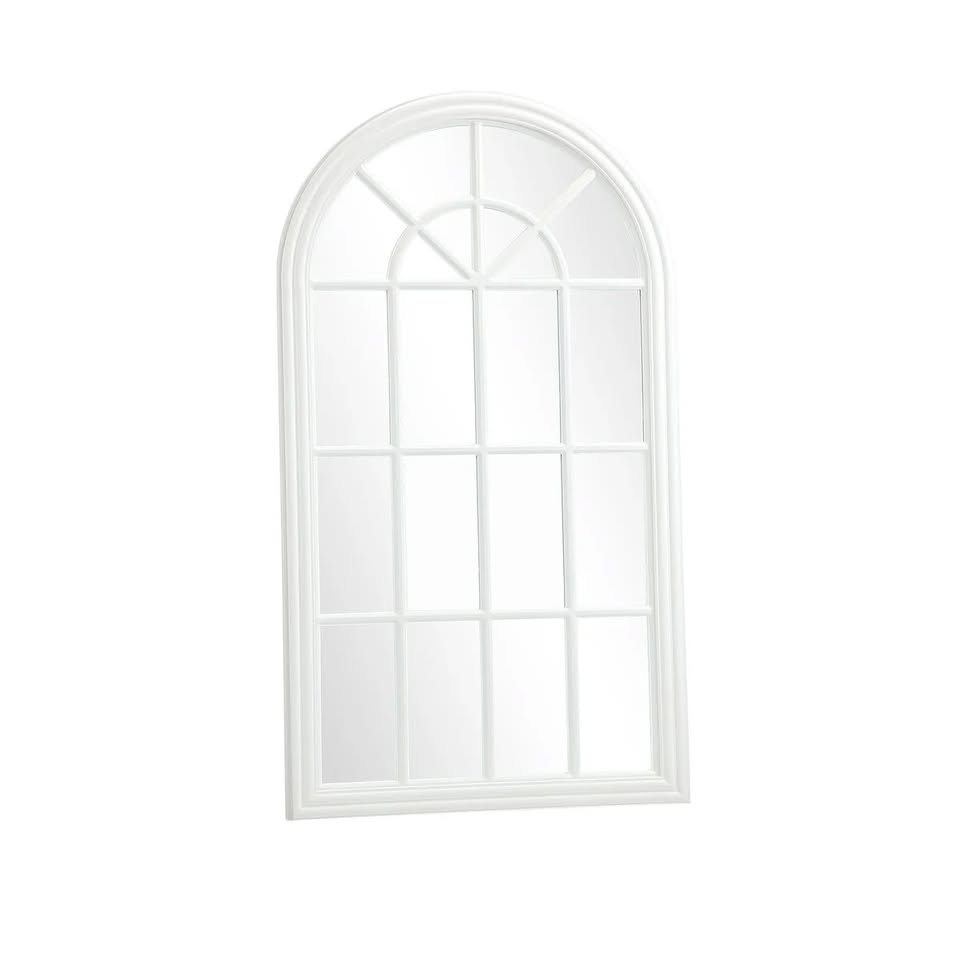 WM-B-ARCH-7651-WHWD Oikiture Window Mirror Arched Wall Mirrors Decor 76x51cm Wooden White