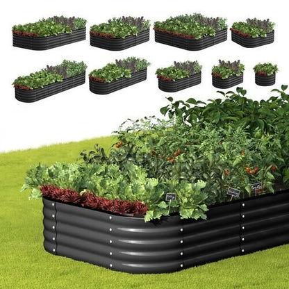 GB-AR40-2412-GY Livsip 9-IN-1 Raised Garden Bed Oval Galvanised Steel 40CM H