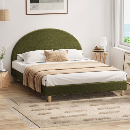 BF-B-MUNA-Q-SP-GN-AB Oikiture Bed Frame Queen Size Boucle Fabric Arched Beds Platform