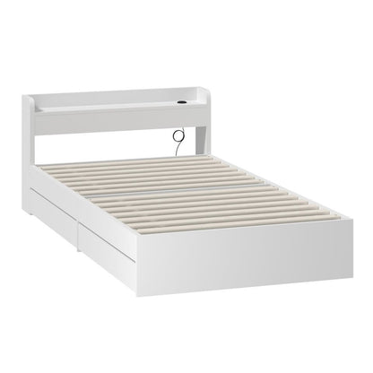 BF-MEXI-S-WH-TC-ABC Oikiture Single Bed Frame with Charging Ports & 2 Drawers White