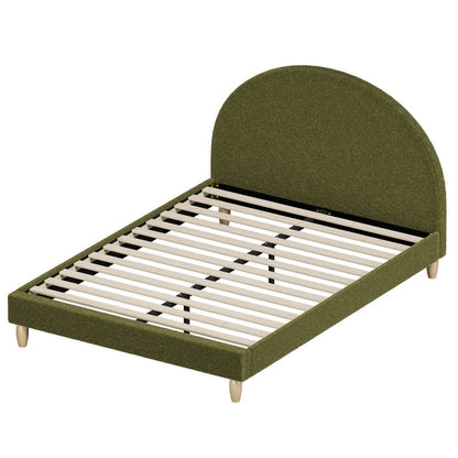 BF-B-MUNA-Q-SP-GN-AB Oikiture Bed Frame Queen Size Boucle Fabric Arched Beds Platform