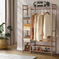 WA-BM-120-BR Oikiture Clothes Rack Open Wardrobe Garment Coat Hanging Rail Bamboo 8 Shelves