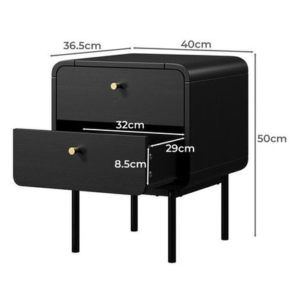 BT-VJ-SUYI-2D-BK Oikiture Bedside Table 2 Drawers Side Table Bedroom Nightstand Metal Black