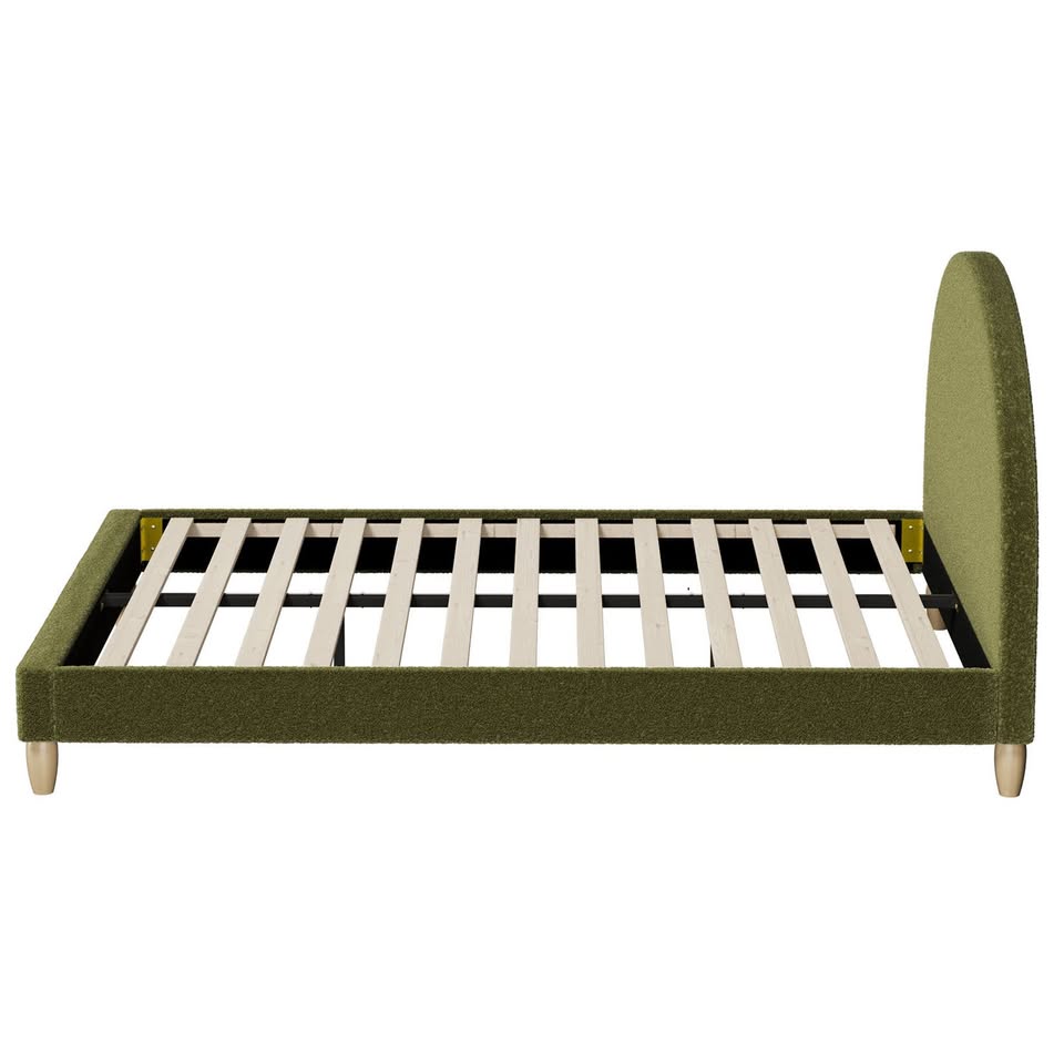 BF-B-MUNA-Q-SP-GN-AB Oikiture Bed Frame Queen Size Boucle Fabric Arched Beds Platform