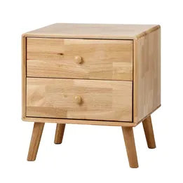 BT-GG-NUT-2D-WD Oikiture Bedside Table 2 Drawers Side Tables Storage Nightstand Rubber Wood