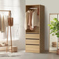 WA-MEXI-185G3D-WD-AB Oikiture Wardrobe Clothes Storage Organizer 3 Drawers Hanging Rail Natural