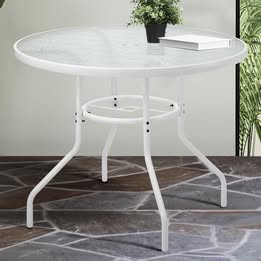 OPS-TXL-TB90-WH Livsip 90cm Outdoor Dining Glass Table Round Patio Furniture Bistro Set White