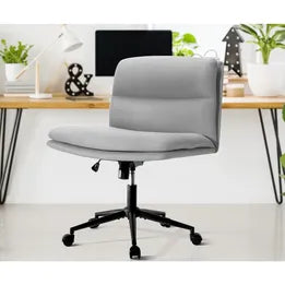 OCH-ROLCROSS-GY Oikiture Mid Back Armless Office Desk Chair Wide Seat Linen Grey with Wheels