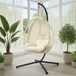OHCH-EGG-SGL-BE Livsip Outdoor Egg Hanging Chair Swing Seat Furniture with Stand Cushions Beige