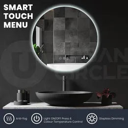 LED-BAM-RO-70 Simplus LED Wall Round Mirror Anti-fog Bathroom Mirrors Makeup Light 70cm
