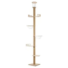CTR-CEIL-C7-WD-300 Alopet Cat Tree Wood Tower Scratching 300cm Post Scratcher Floor to Ceiling