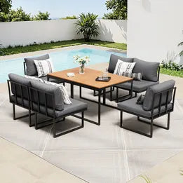 ODDS-FAROE-GY-BBBC Livsip 6 Seater Outdoor Dining Sofa Set Lounge Furniture with Cushions Grey