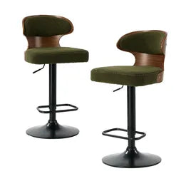 BS-AIC-MOD-GN-2PC Oikiture 2x Bar Stools Swivel Kitchen Bar Chairs Gas Lift Stool Boucle Green