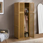 WA-BM-BLINDS-A2-WD Oikiture Bamboo Wardrobe 4 Doors Clothes Storage Cabinet Hanging Rod Natural
