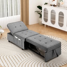 SOF-RAZR-GY-AB Oikiture 4 in 1 Convertible Sofa Bed Ottoman Couch Lounge Recliner Chair Linen