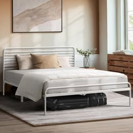 Scratched MBF-MOYA-Q-WH Oikiture Metal Bed Frame Queen Size Bed Base Beds Platform White