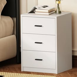 BT-SUNNE-3D-WH Oikiture Bedside Table 3 Drawers Nightstand Bedroom Storage Side End White