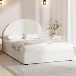 BF-B-JENA-Q-WH-ABC White QUEEN Seraphine Boucle Gas Lift Bed