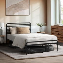MBF-MOYA-KS-BK Oikiture Metal Bed Frame King Single Size Bed Base Beds Platform