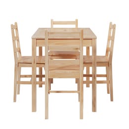 DIN-RONI-SET5-WD 4 Seater Abriana Pine Wood Dining Table & Chair Set