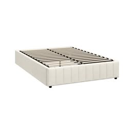 BF-B-FURB-Q-BG-AB Oikiture Bed Frame Queen Size Gas Lift Storage Base Velvet Cream FURB