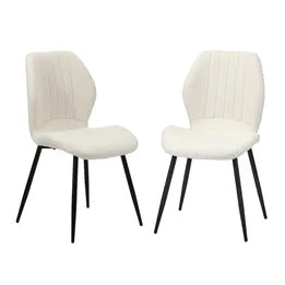 DCH-MOLY-SP-WH-2PC Oikiture Dining Chairs Kitchen Lounge Padded Seat Armless Boucle White