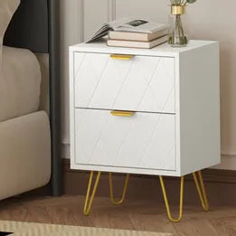 BT-MOND-2D-WHGD Oikiture Bedside Table 2 Drawers Gold Metal Nightstand Storage Cabinet White