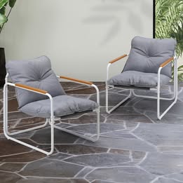 OPS-CASTO-2CH-GYWH Living Fusion Aram Outdoor Armchairs (Set of 2) White and Light Grey
