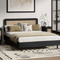 BF-LUNA-D-BK-AB Oikiture Bed Frame Double Size Beds Real Rattan Headboard Black