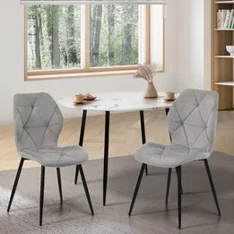 DCH-DIA-VV-GY-2PC Oikiture Dining Chairs Kitchen Chair Padded Seat High Back Velvet Grey
