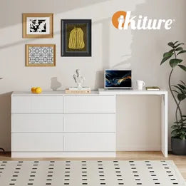 COD-PURI-200-WH-AB Oikiture 6 Chest of Drawers Dresser with Side Table Storage Tallboy White