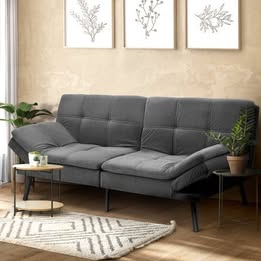 SOF-FUTOS-VV-GY-AB Oikiture Sofa Bed Futon Recliner Lounge Couch Convertible Polyester 3Seater Grey