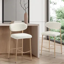 BS-HD-SPA-WDWH-2PC Oikiture 2x Bar Stools Kitchen Stool Counter Chair Boucle Fabric Natural