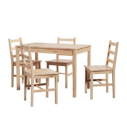 DIN-RONI-SET5-WD 4 Seater Abriana Pine Wood Dining Table & Chair Set
