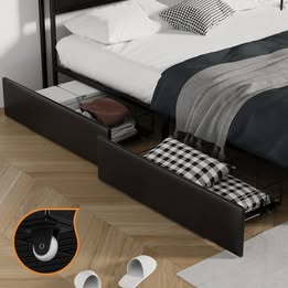 BF-C-WIKI-DRAW-BK Oikiture 4x Trundle Drawers for Bed Frame Base Storage with Wheels Metal Black