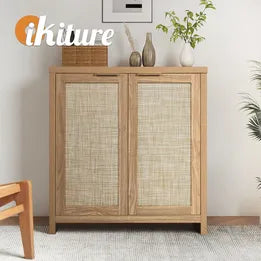 SB-XF-HAN-2D-WD Oikiture Buffet Sideboard Rattan Storage Cabinet Cupboard Kitchen Hallway Table