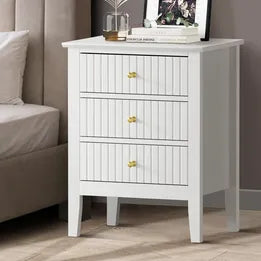 BT-PRIN-3D-WH Oikiture Bedside Table 3 Drawers Side End Storage Furniture Nightstand White