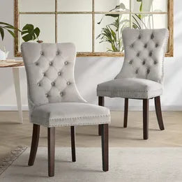 DCH-MACO-LGY-2PC Oikiture 2x Velvet Dining Chairs Upholstered French Provincial Tufted Light Grey