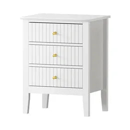 BT-PRIN-3D-WH Oikiture Bedside Table 3 Drawers Side End Storage Furniture Nightstand White