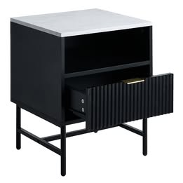 BT-WAVE-1D-WHBK Hammond Faux Marble Bedside Table