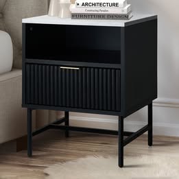 BT-WAVE-1D-WHBK Hammond Faux Marble Bedside Table