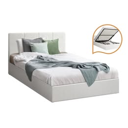 BF-B-ZOE-S-PU-WH-ABC Oikiture Bed Frame Single Size Gas Lift Beds Base Storage PU Leather ZOE