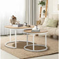 CTB-S4-7050-WDWH Oikiture Set of 2 Coffee Table Round Nesting Side End Table Natural and White
